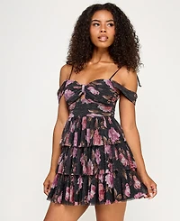 Emerald Sundae Juniors' Off-The-Shoulder Tiered Fit & Flare Dress