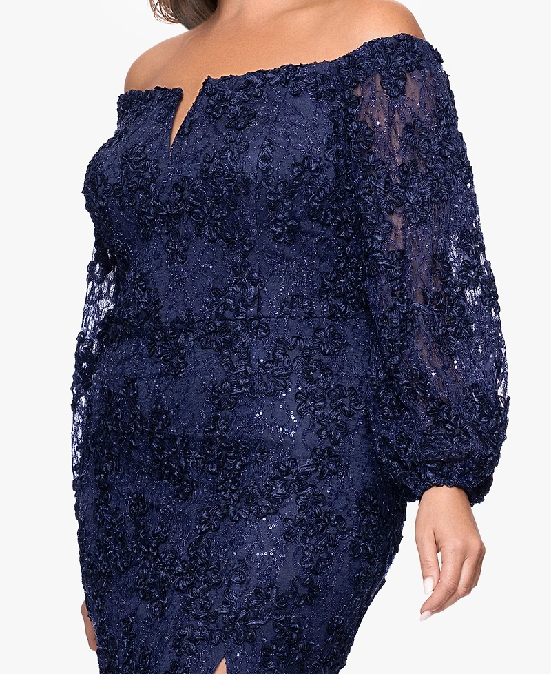 Xscape Plus Off-The-Shoulder Soutache Lace Dress
