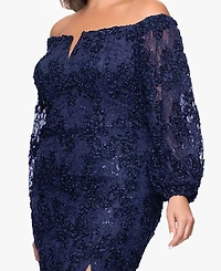Xscape Plus Off-The-Shoulder Soutache Lace Dress