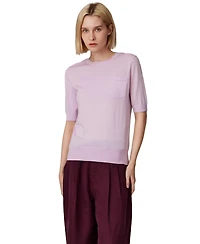 Jennie Liu Women's Tissue Weight 75% Merino Wool 25% Silk Crew Neck Short Sleeve T Shirt Sweater | Ultra Soft Machine-Washable Sweaters
