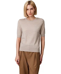 Jennie Liu Women's Tissue Weight 75% Merino Wool 25% Silk Crew Neck Short Sleeve T Shirt Sweater | Ultra Soft Machine-Washable Sweaters