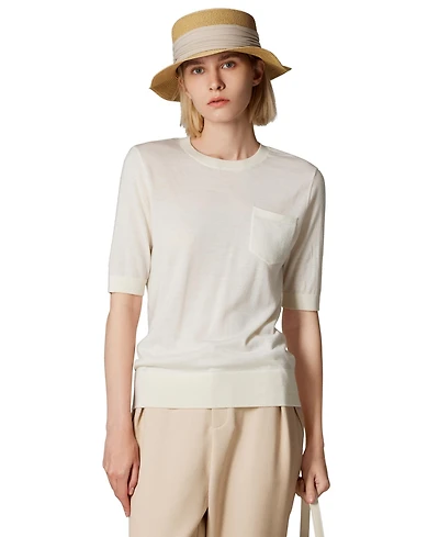 Jennie Liu Women's Tissue Weight 75% Merino Wool 25% Silk Crew Neck Short Sleeve T Shirt Sweater | Ultra Soft Machine-Washable Sweaters