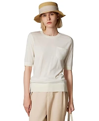 Jennie Liu Women's Tissue Weight 75% Merino Wool 25% Silk Crew Neck Short Sleeve T Shirt Sweater | Ultra Soft Machine-Washable Sweaters