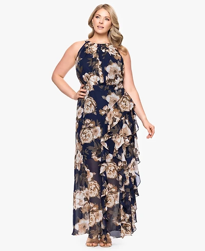 B&A By Betsy and Adam Plus Sleeveless Chiffon Dress