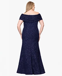 Betsy & Adam Plus Off-The-Shoulder Jacquard Dress