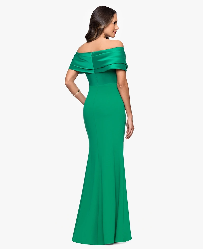 Betsy & Adam Petite Off-The-Shoulder Sweetheart-Neckline Gown