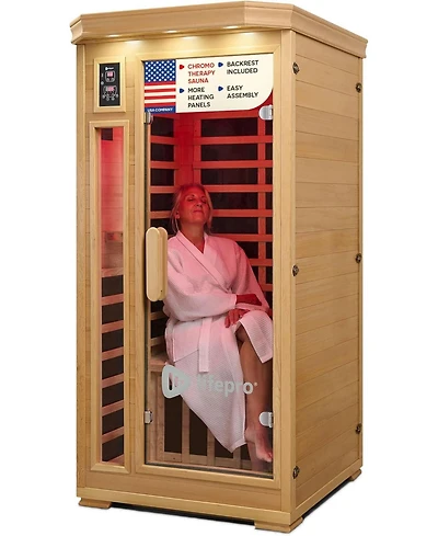 LifePro RejuvaCure 1-Person Infrared Sauna – Hemlock Wood, Glass Door, Bluetooth, Oxygen Ionizer & 7-Color Light Therapy
