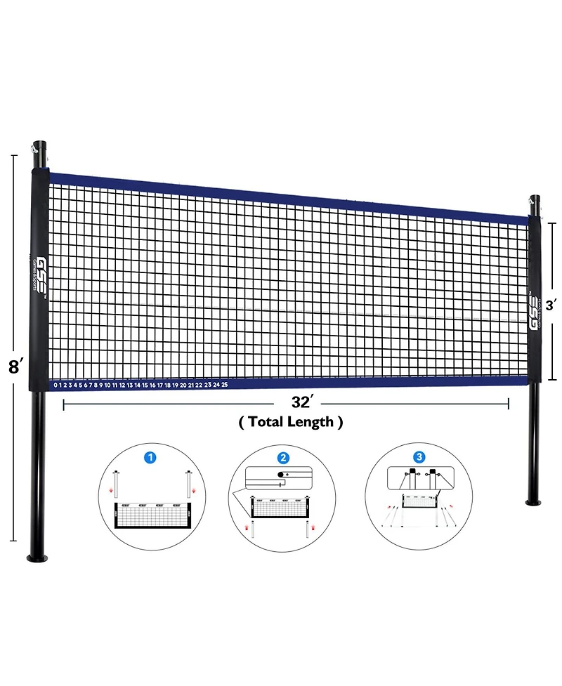 Gse Games & Sports Expert Volleyball and Badminton Combo Set with Net,4 Rackets,3 Birds, Pu Volleyball and Carrying Bag (Recreational)