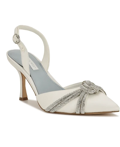 Nine West Women's Deby Bridal Satin Embellished Slingback Pumps