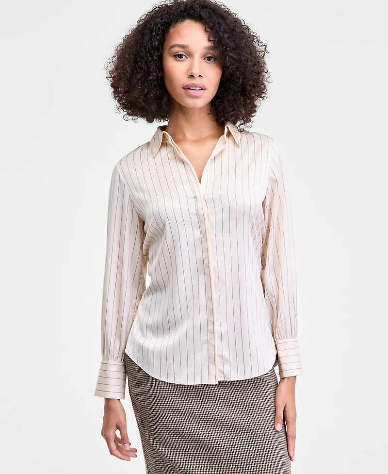 French Connection Women's Satin Pinstriped Top