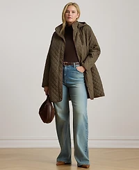 Lauren Ralph Plus Hooded Quilted Faux-Suede-Trim Coat