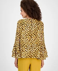 Kasper Women's Printed Ruffle-Cuff Bell-Sleeve Blouse