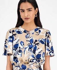 Kasper Floral-Print Tie-Waist Midi Dress, Regular & Petite