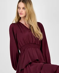 Anne Klein Women's Satin Surplice-Neck Tiered Midi Dress