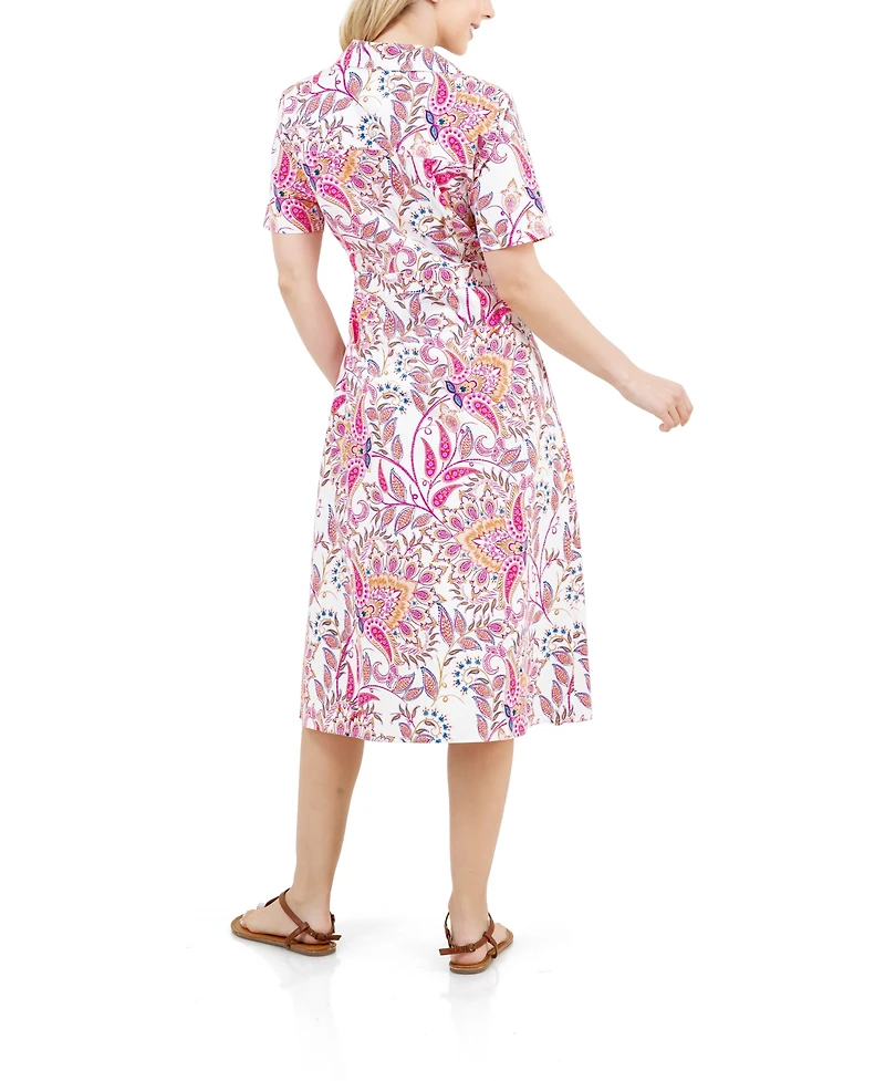 Fever Women's Button Front Tie Waist Midi Dress