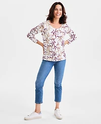 Style & Co Women's Printed Cotton Long-Sleeve Scoop-Neck Top, Created for Macy's
