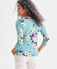 Style & Co Women's Printed Pima Cotton 3/4 Sleeve Boat-Neck Top, Macy's Exclusive