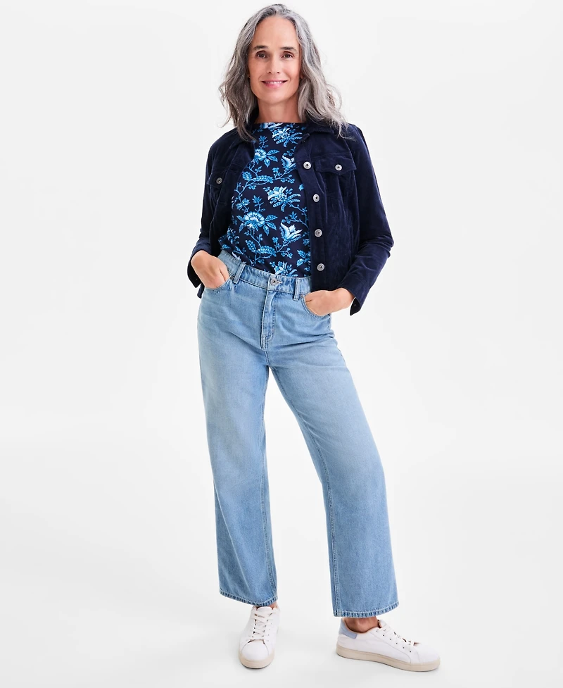 Style & Co Petite Cotton Printed 3/4-Sleeve Boat-Neck Top, Macy's Exclusive