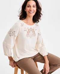 Style & Co Women's Embroidered Lace-Trim Knit Blouse, Macy's Exclusive