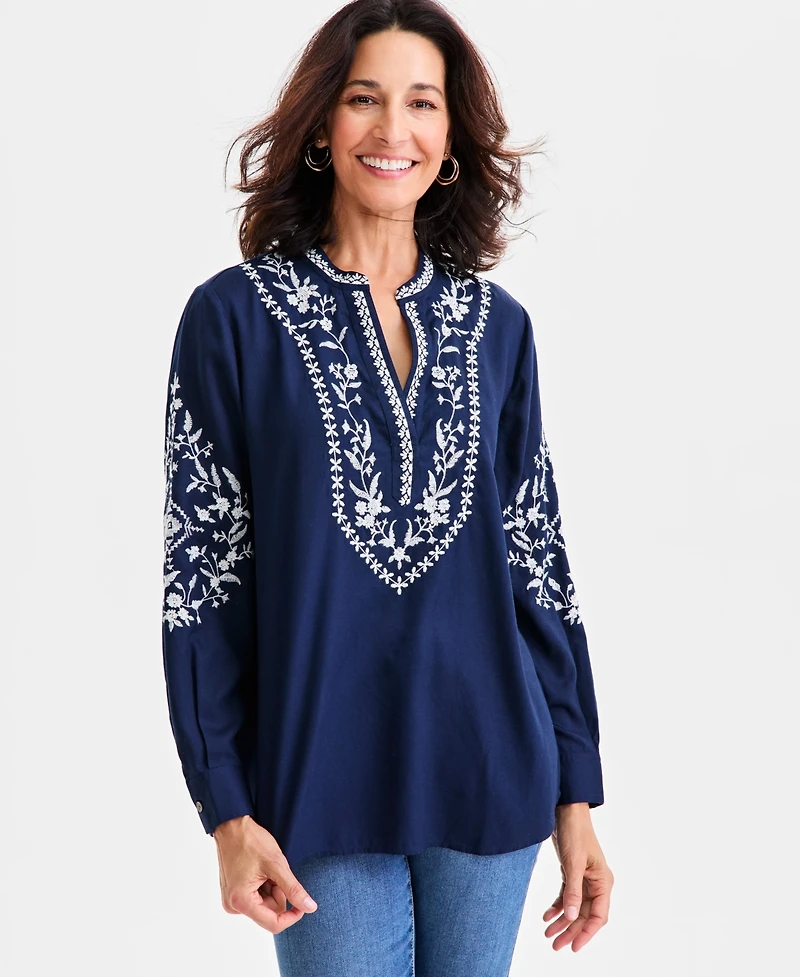 Style & Co Women's Embroidered Long-Sleeve Tunic, Macy's Exclusive