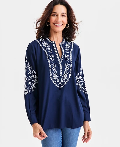 Style & Co Women's Embroidered Long-Sleeve Tunic, Macy's Exclusive
