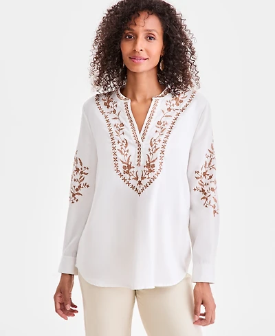 Style & Co Women's Embroidered Long-Sleeve Tunic, Macy's Exclusive