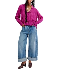 Free People Women's Elodie Lace-Trim Button-Front Blouse
