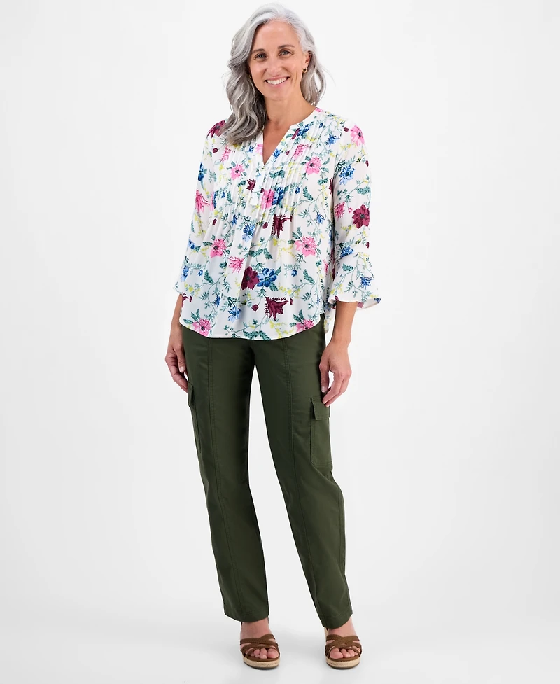Style & Co Petite Chintz Floral Pintuck Top, Macy's Exclusive