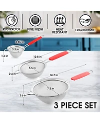 Premium Stainless Steel Fine Mesh Strainer Set - Strainers for Kitchen (Set of 3) with Non-slip Handles