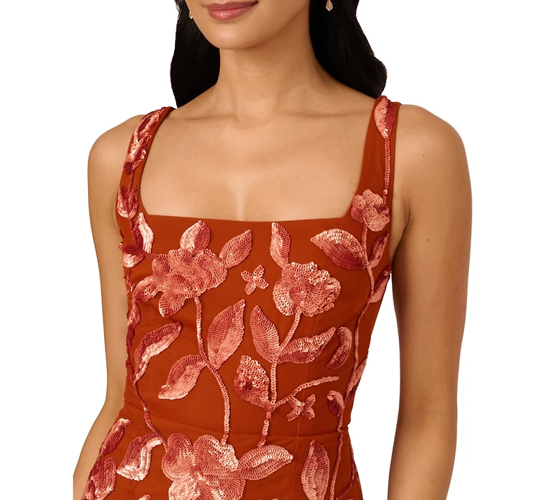 Adrianna Papell Women's Beaded Mesh Slim Column Dress