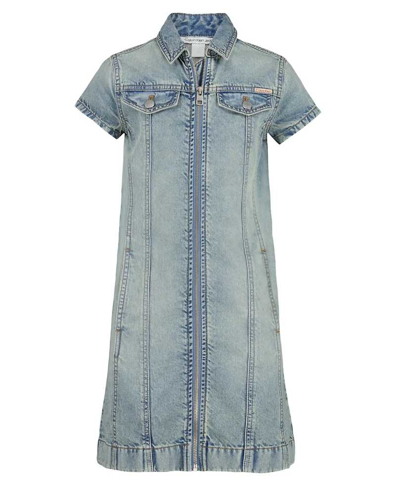 Cavin Klein Big Girls Seamed Zip Front Denim Dress
