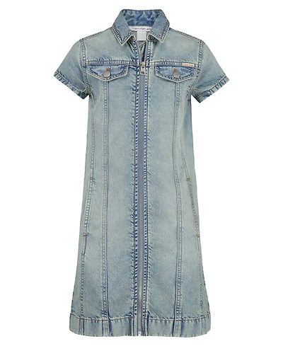 Cavin Klein Big Girls Seamed Zip Front Denim Dress