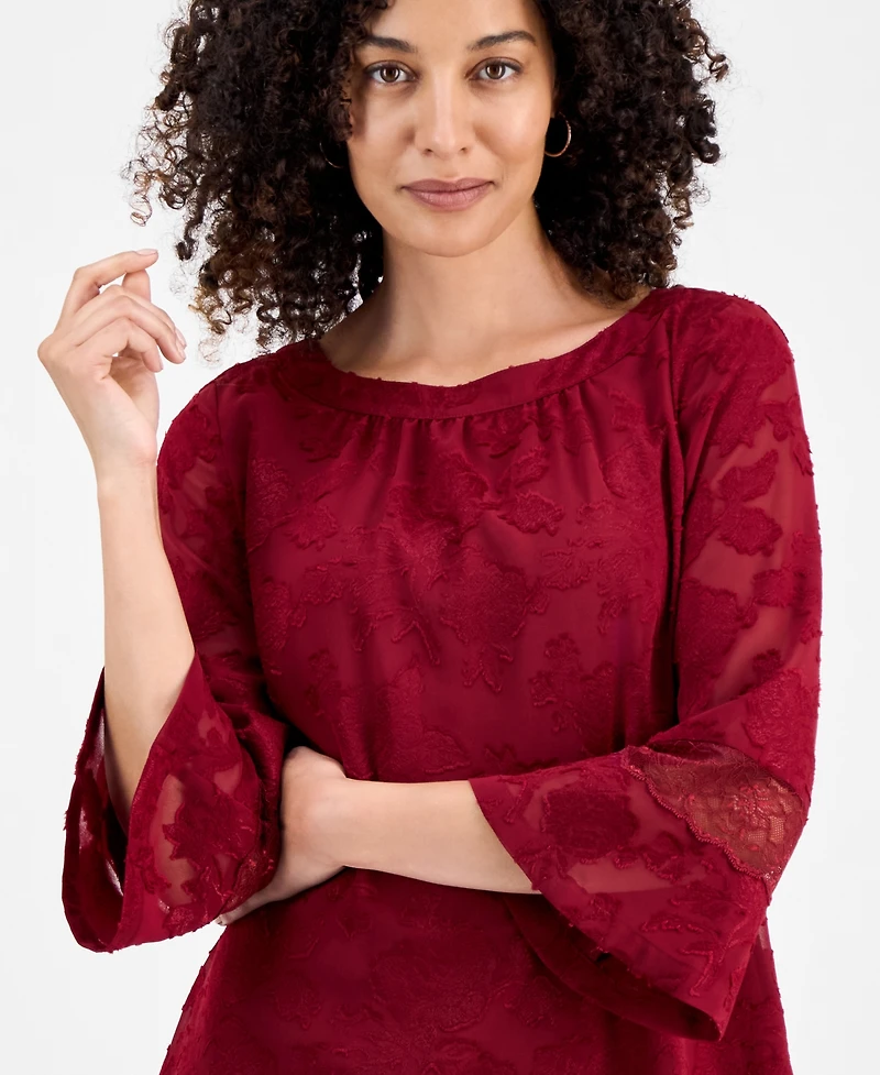 Jm Collection Petite Jacquard Lace-Inset Blouse, Macy's Exclusive