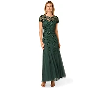 Adrianna Papell Floral-Beaded Gown