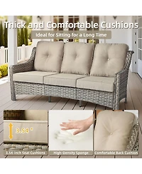 Xizzi 7 Piece Outdoor Patio Furniture with 42 inch Fire Pit,Swivel Rocking Chairs Coversation Set Comfy Sectional Sofa,Wicker Ottoman