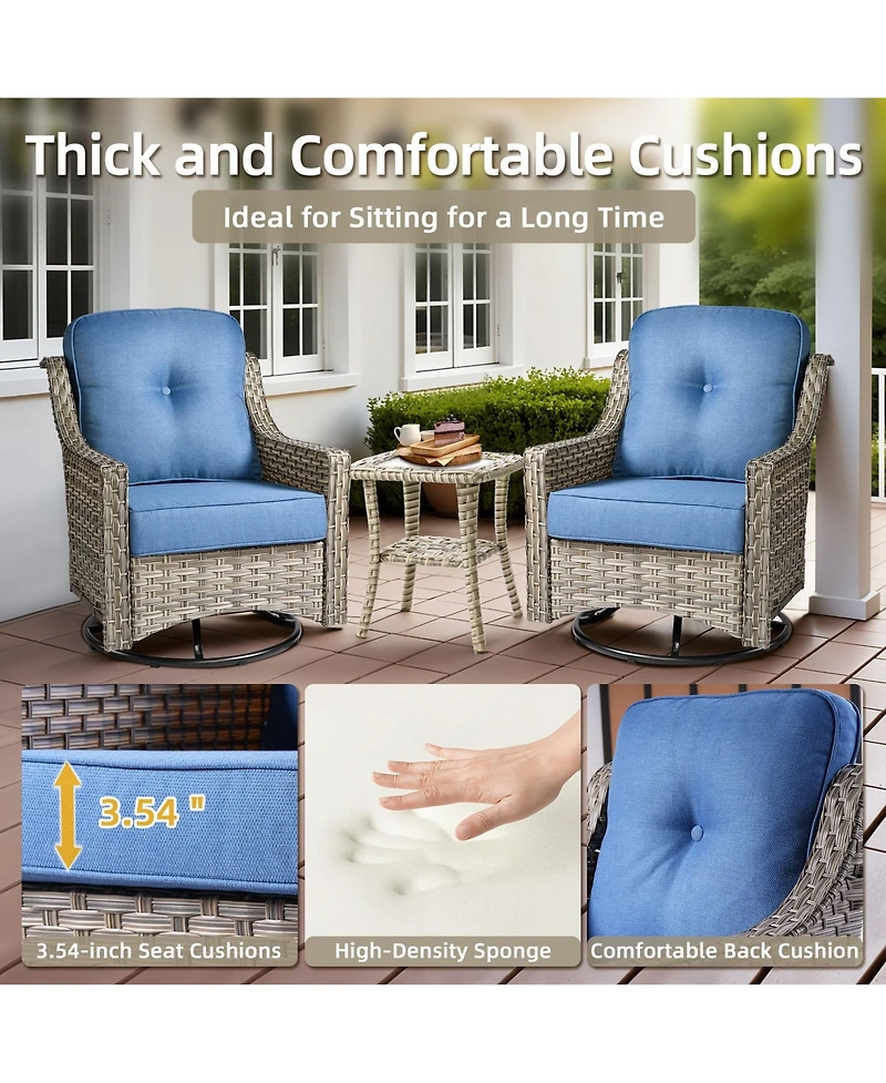 Xizzi 7 Piece Outdoor Patio Furniture with 42 inch Fire Pit,Swivel Rocking Chairs Coversation Set Comfy Sectional Sofa,Wicker Ottoman