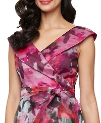 Alex Evenings Printed V-Neck Long A-Line Gown