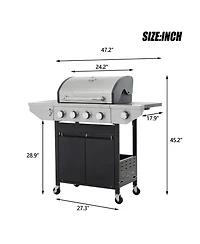 Mondawe Stainless Steel 5-Burner 46,500 Btu Propane Gas Grill with Side Shelves, 4 Wheels