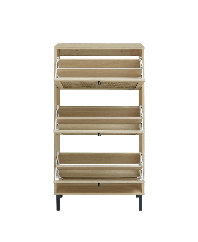 Boyel Living Rattan Shoe Storage Cabinet with 3 Flip Drawers Rattan 3 Door Shoe Rack Freestanding Modern Shoe Storage Cabinet for Entryway, Natural