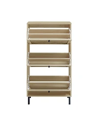 Boyel Living Rattan Shoe Storage Cabinet with 3 Flip Drawers Rattan 3 Door Shoe Rack Freestanding Modern Shoe Storage Cabinet for Entryway, Natural
