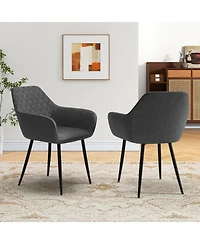 Gymax Leisure Dining Chair Set of 4 Upholstered Accent Chairs w/ Curved Backrest