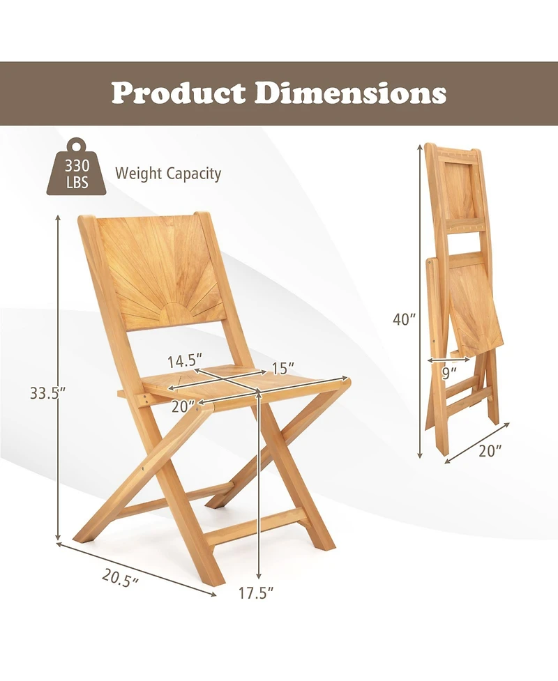 Gymax Pcs Folding Patio Chairs w/ Inclined Backrest Teak Wood Outdoor Dining Chairs
