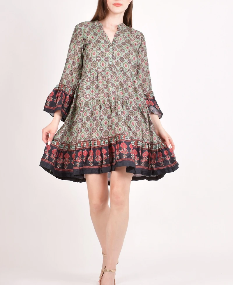 Raas Women's Boho Green Mini Dress