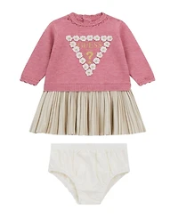 Guess Baby Girls 2-Piece Long Sleeve Mixed Fabric Dress and Coordinating Bloomer Set
