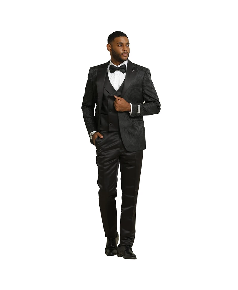 Stacy Adams Men's 3-Piece Paisley Jacket With Solid Vest And Pants Suit Notch Lapel
