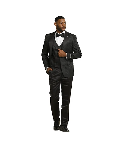 Stacy Adams Men's 3-Piece Paisley Jacket With Solid Vest And Pants Suit Notch Lapel