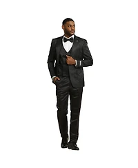 Stacy Adams Men's 3-Piece Paisley Jacket With Solid Vest And Pants Suit Notch Lapel