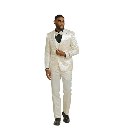 Stacy Adams Men's 3-Piece Paisley Jacket With Solid Vest And Pants Suit Notch Lapel