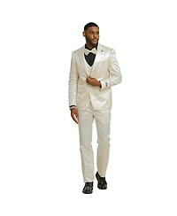 Stacy Adams Men's 3-Piece Paisley Jacket With Solid Vest And Pants Suit Notch Lapel