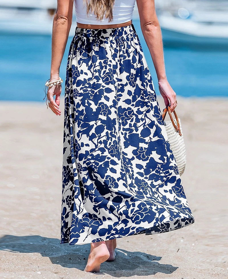 Cupshe Women's Wildflower Sky Blue Midi Skirt